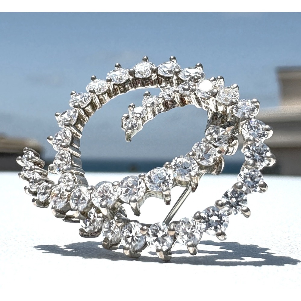 Vintage Korea Ocean Wave Brooch 925 Sterling Silver CZ Coastal Glam Statement